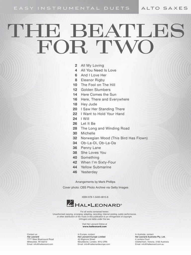 The Beatles for Two Alto Saxes